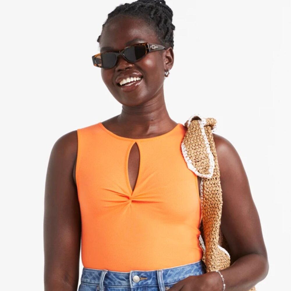 Sportsgirl AU Orange Twist Tank Top Keyhole Front - Size L